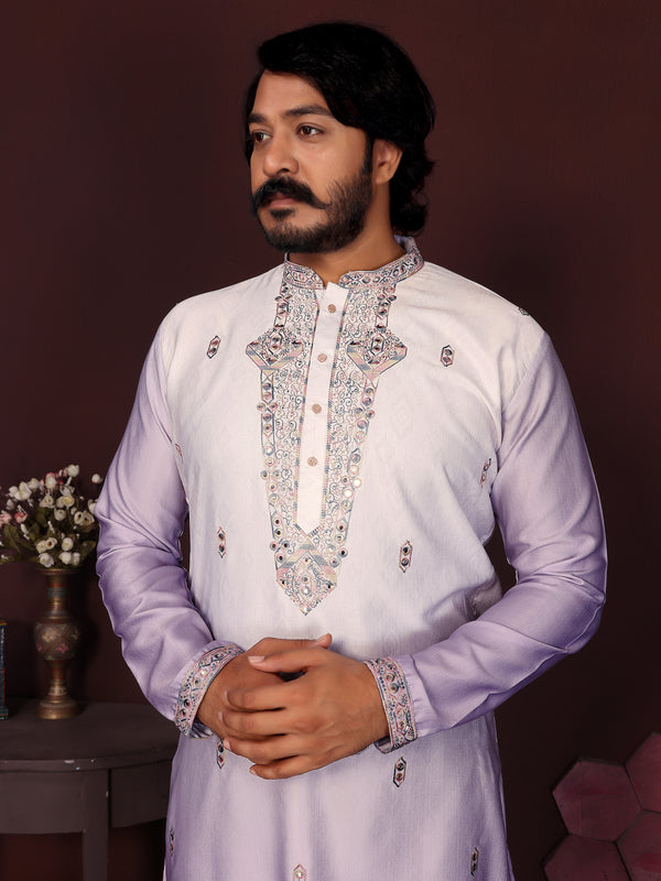 Men’s Premium Cotton Silk Embroidered Kurta with Raymond Cotton Pyjama