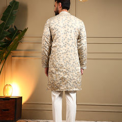 Men’s Royal Silk Sequence Embroidered Kurta with Semi Cotton Chudidar