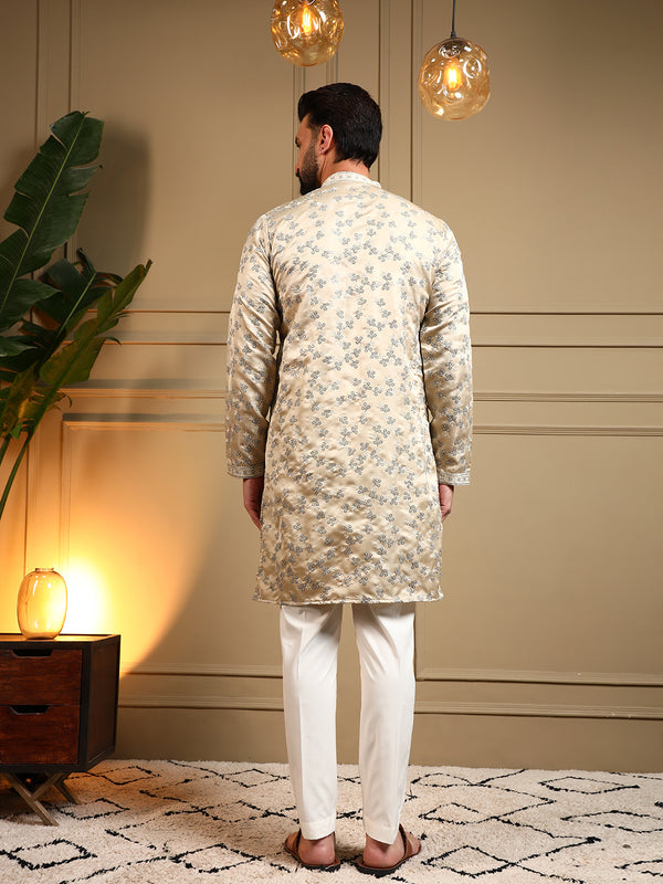 Men’s Royal Silk Sequence Embroidered Kurta with Semi Cotton Chudidar