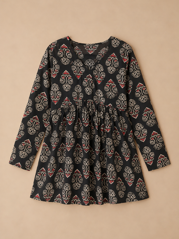 Women’s Black Rayon Printed Fancy Tunic Top