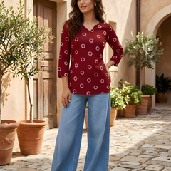 Women’s Maroon Cotton Printed Straight Tunic
