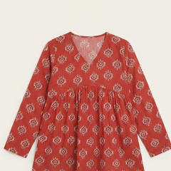 Women’s Red Cotton Printed Fancy Tunic Top