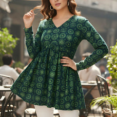 Casual Girls V-Neck Printed Tunic Top