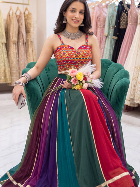 Women's Multi-Color Georgette Gota Patti Lehenga Choli for Navratri