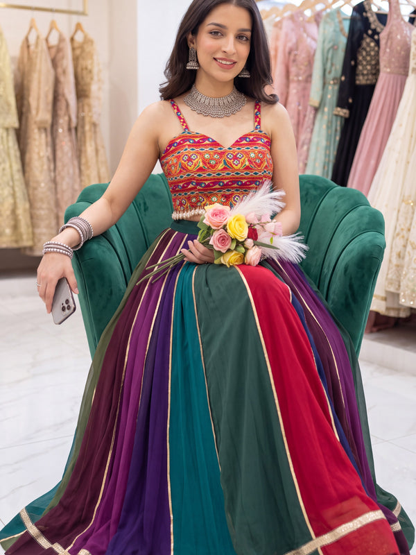 Women's Multi-Color Georgette Gota Patti Lehenga Choli for Navratri