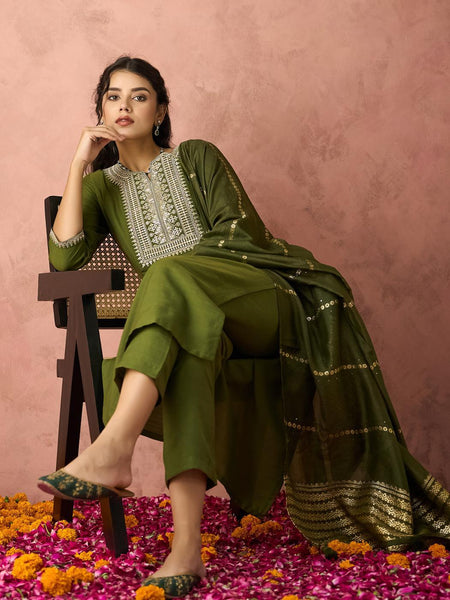Parampara Kurta Pant Set With Jacquard Dupatta