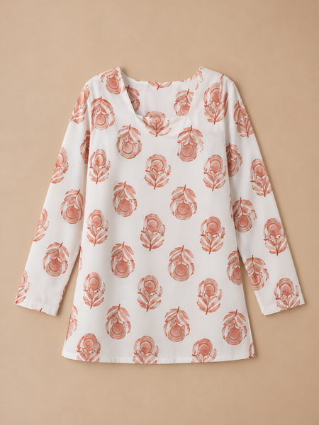 Women’s White Rayon Printed Fancy Tunic Top
