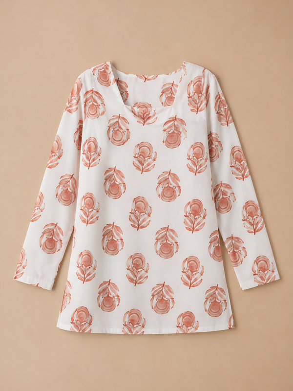 Women’s White Rayon Printed Fancy Tunic Top