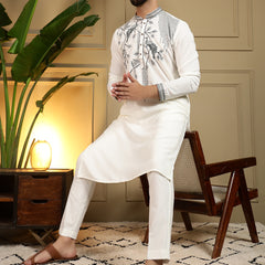 Men’s Viscose Silk Embroidered Kurta with Semi Cotton Chudidar
