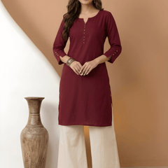 Casual Women’s Maroon Roman Silk Solid Tunic Top