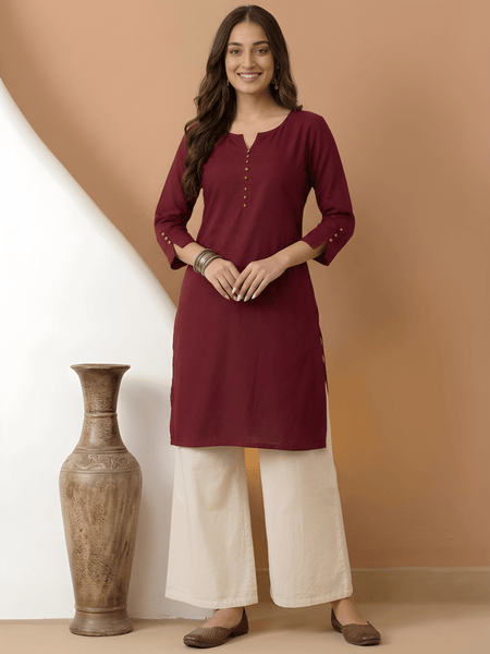 Casual Women’s Maroon Roman Silk Solid Tunic Top