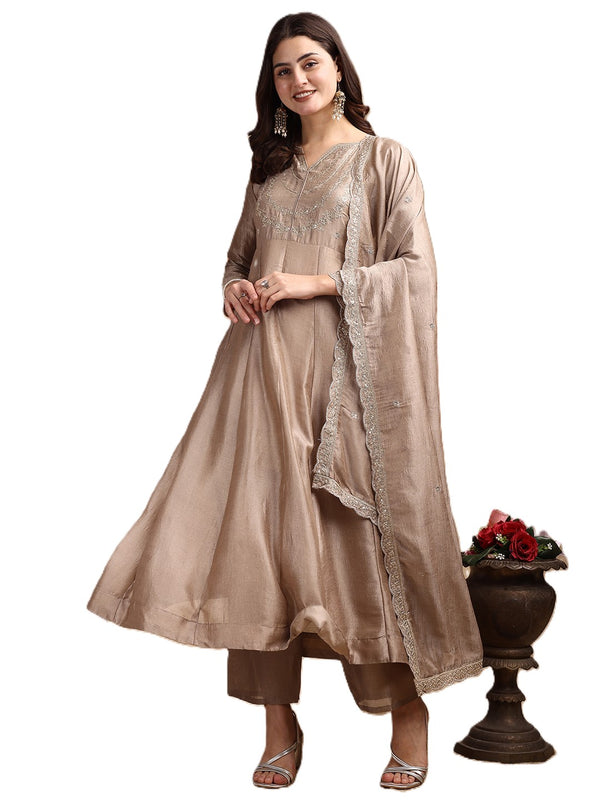 Vichitra Silk Embroidered Kurta Pant with Dupatta Set