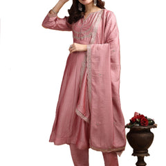 Vichitra Silk Embroidered Kurta Pant with Dupatta Set