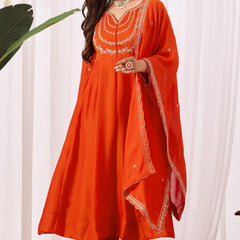 Vichitra Silk Embroidered Kurta Pant with Dupatta Set