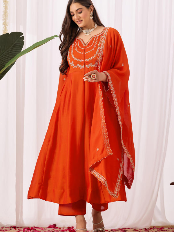Vichitra Silk Embroidered Kurta Pant with Dupatta Set