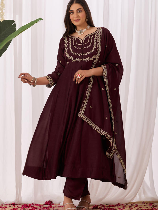 Vichitra Silk Embroidered Kurta Pant with Dupatta Set
