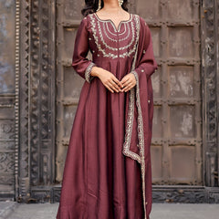 Vichitra Silk Embroidered Kurta Pant with Dupatta Set