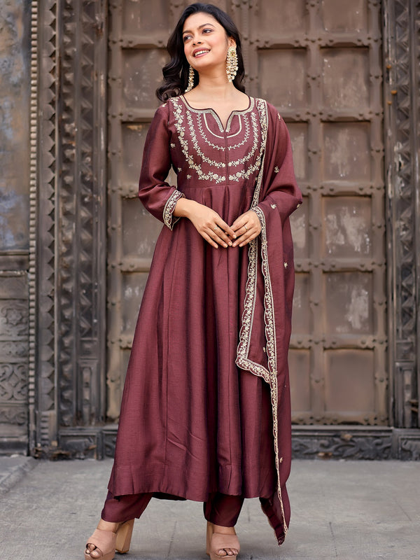 Vichitra Silk Embroidered Kurta Pant with Dupatta Set