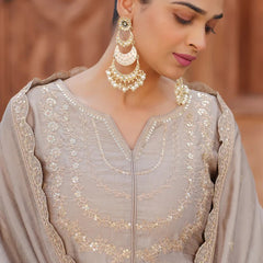 Women's Vichitra Silk Embroidered Kurta Palazzo & Dupatta Set