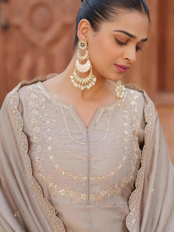 Women's Vichitra Silk Embroidered Kurta Palazzo & Dupatta Set