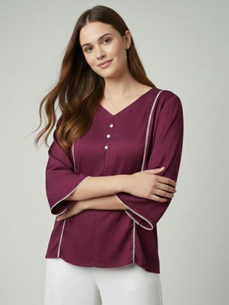 Women’s Fancy Purple Delta Silk Solid Top