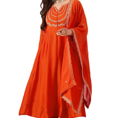 Vichitra Silk Embroidered Kurta Pant with Dupatta Set