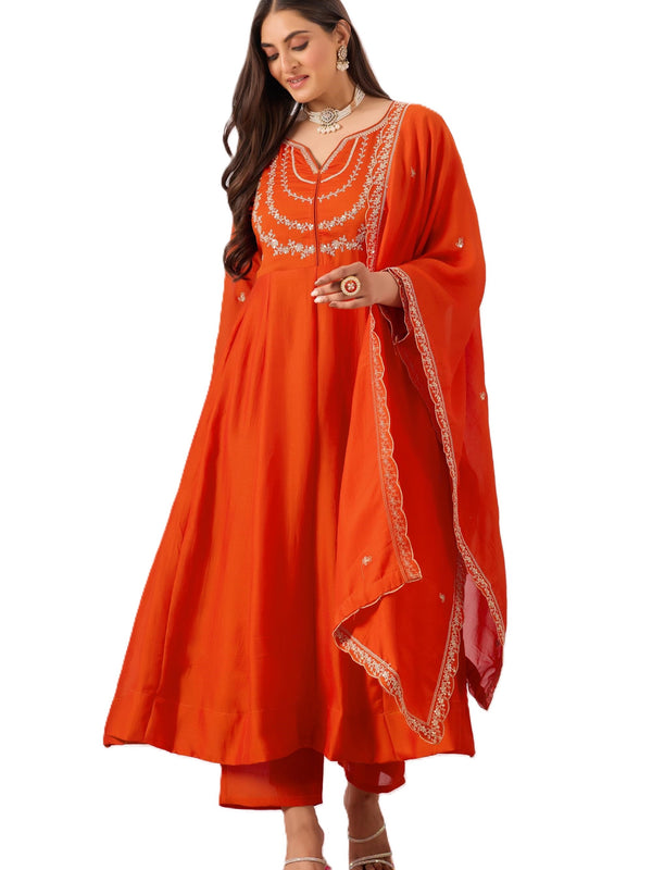 Vichitra Silk Embroidered Kurta Pant with Dupatta Set
