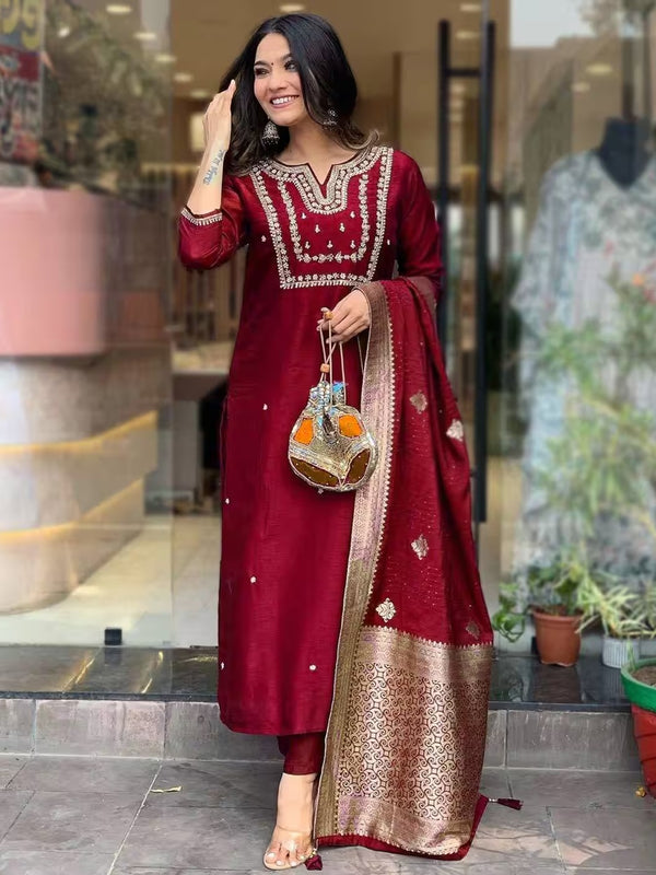 Pure Cotton Kurta Set With Zcard Dupatta