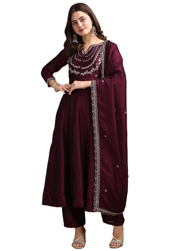 Vichitra Silk Embroidered Kurta Pant with Dupatta Set