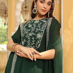 Women’s Georgette Anarkali Maxi Dress with Embroidered Cape