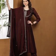 Vichitra Silk Kurta Pant Set With Vichitra Silk Dupatta