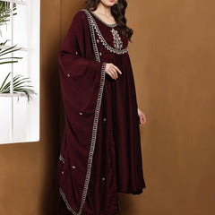 Vichitra Silk Kurta Pant Set With Vichitra Silk Dupatta