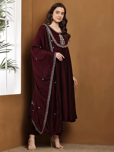 Vichitra Silk Kurta Pant Set With Vichitra Silk Dupatta