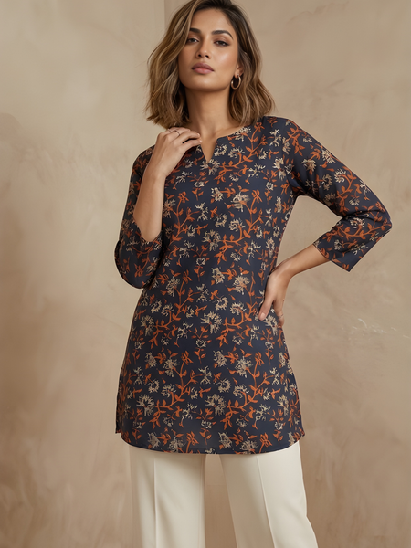 Casual Women’s Cotton Blend Printed Tunic Top