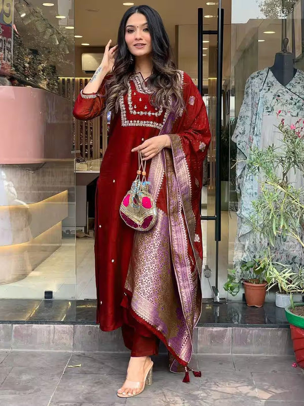 Pure Cotton Kurta Set With Zcard Dupatta