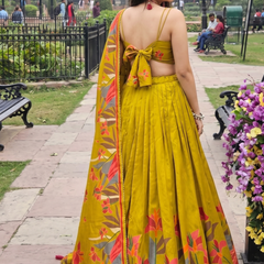 Women's Tusser Silk Floral Print Lehenga Choli with Foil Work & Gotta Patti Dupatta
