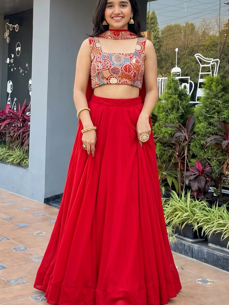 Women's Georgette Embroidered Lehenga Choli with Dupatta