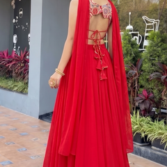 Women's Georgette Embroidered Lehenga Choli with Dupatta