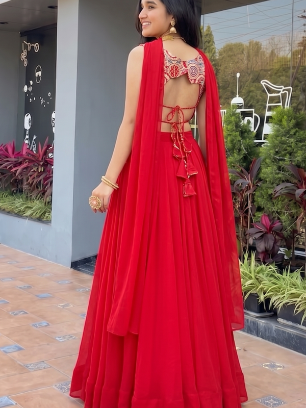 Women's Georgette Embroidered Lehenga Choli with Dupatta