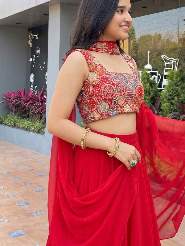 Women's Georgette Embroidered Lehenga Choli with Dupatta