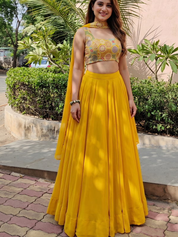 Women's Georgette Embroidered Lehenga Choli with Dupatta