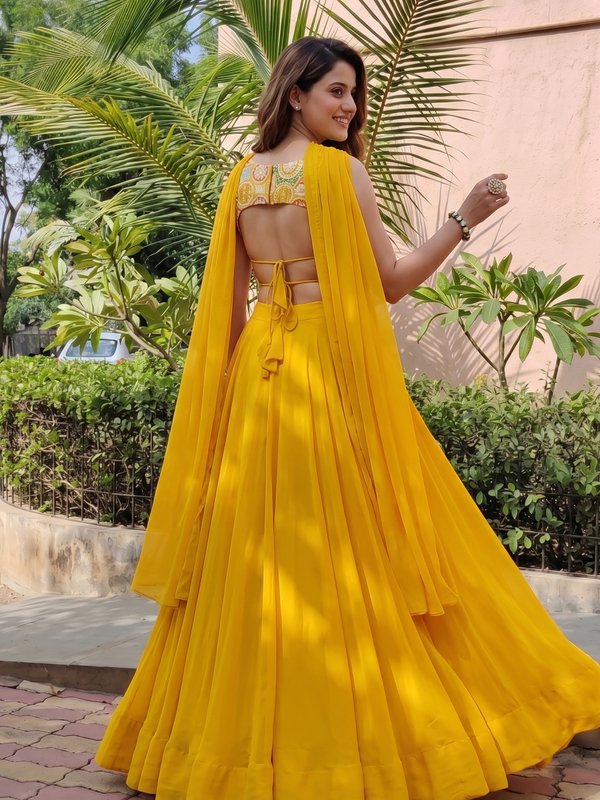 Women's Georgette Embroidered Lehenga Choli with Dupatta