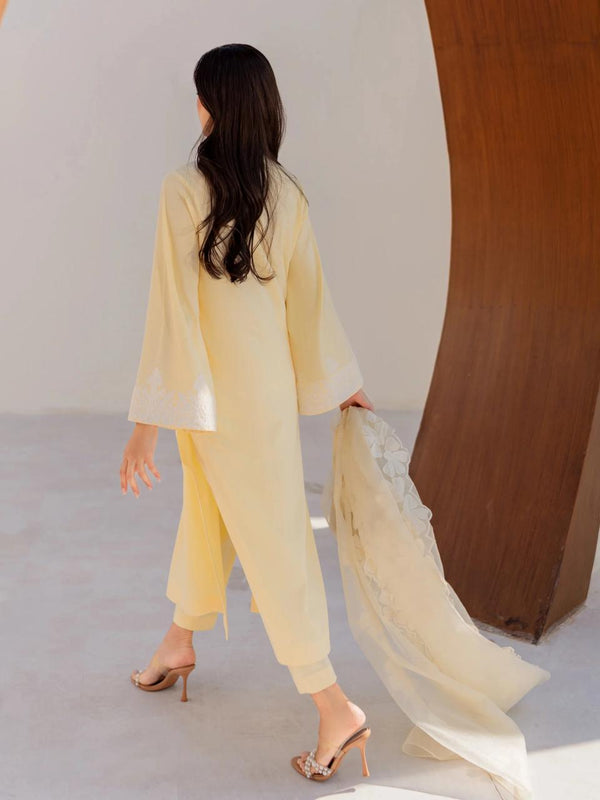 Chanderi Silk Kurta Set With Embroidered Organza Dupatta