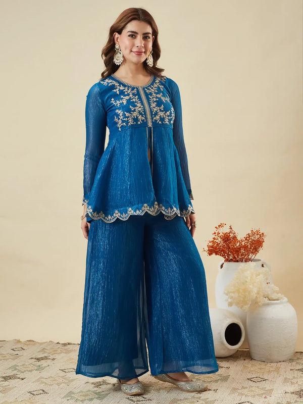 Women's Crunchy Silk Kurta With Pant & Dupatta Set