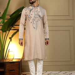Men’s Viscose Silk Embroidered Kurta with Semi Cotton Chudidar