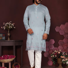 Men’s Premium Smart Silk Sequence Embroidered Kurta with Raymond Cotton Pyjama