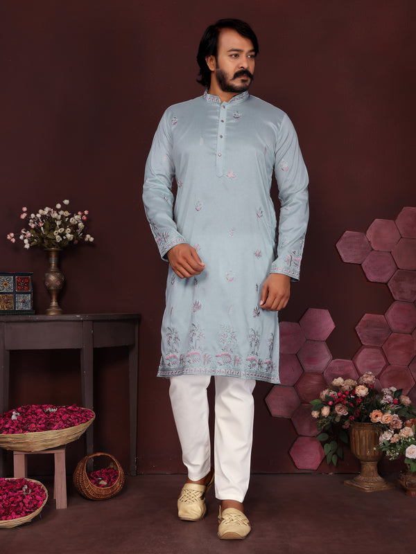 Men’s Premium Smart Silk Sequence Embroidered Kurta with Raymond Cotton Pyjama