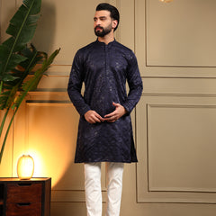 Men’s Royal Silk Sequence Embroidered Kurta with Semi Cotton Chudidar