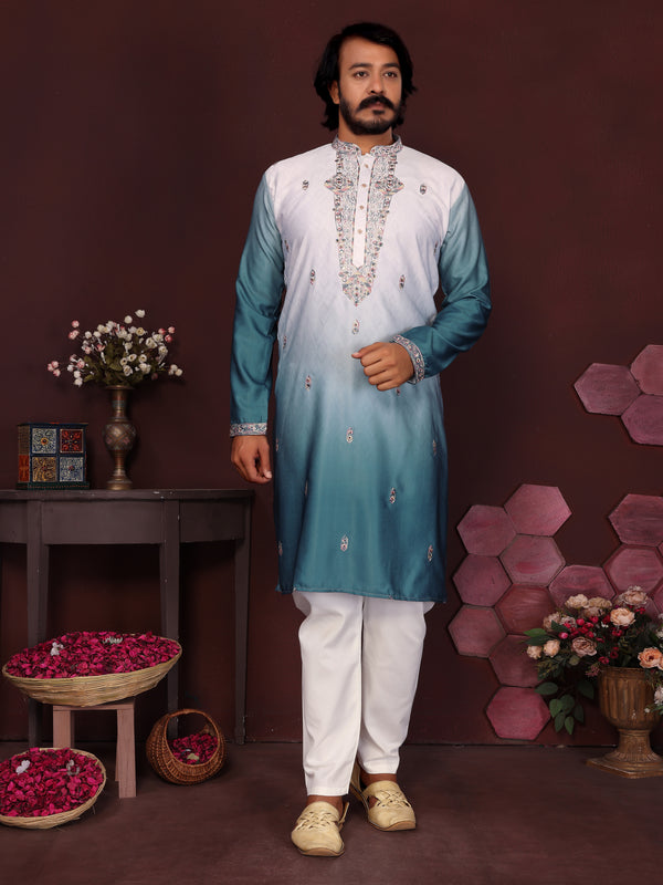 Men’s Premium Cotton Silk Embroidered Kurta with Raymond Cotton Pyjama