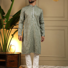 Men’s Heavy Khadi Cotton Mirror Work Kurta with Semi Cotton Chudidar